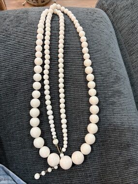 14-Vintage Classic Cream white Beaded Necklace - Women Jewelry